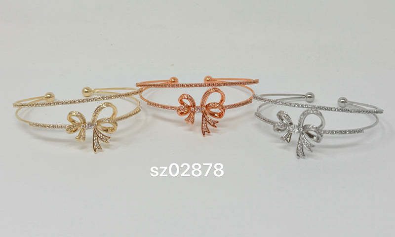 "Bow" C.Z Rhodium Plated Cuff bracelet