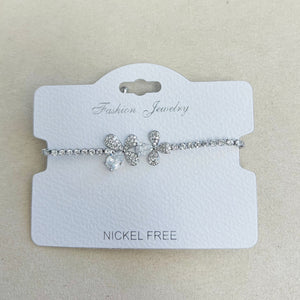 C.Z Rhodium Plated Crystal adjustable Bracelet