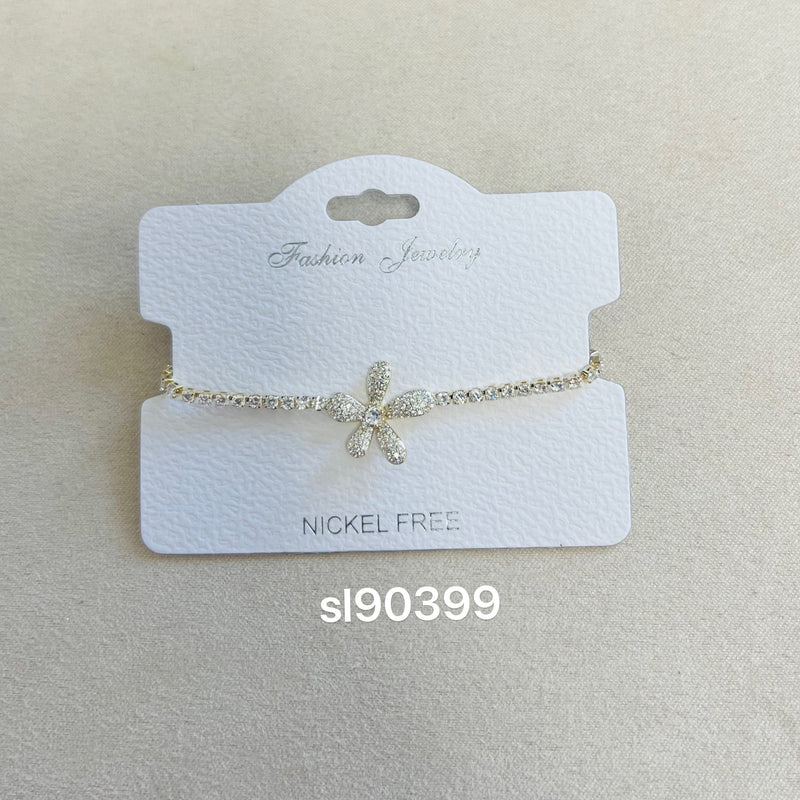 C.Z Rhodium Plated Crystal adjustable Bracelet