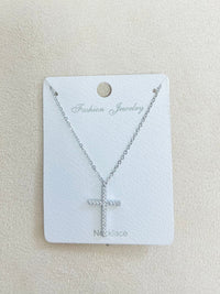 "CROSS" C.Z Rhodium Plated Pendant Necklace