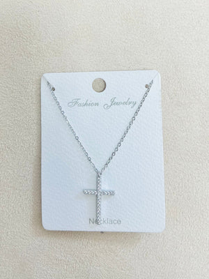 "CROSS" C.Z Rhodium Plated Pendant Necklace