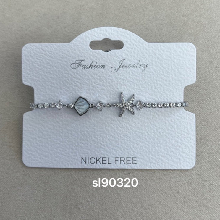 C.Z Rhodium Plated Crystal adjustable Bracelet