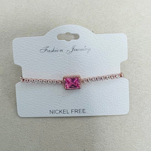 C.Z Rhodium Plated Crystal adjustable Bracelet