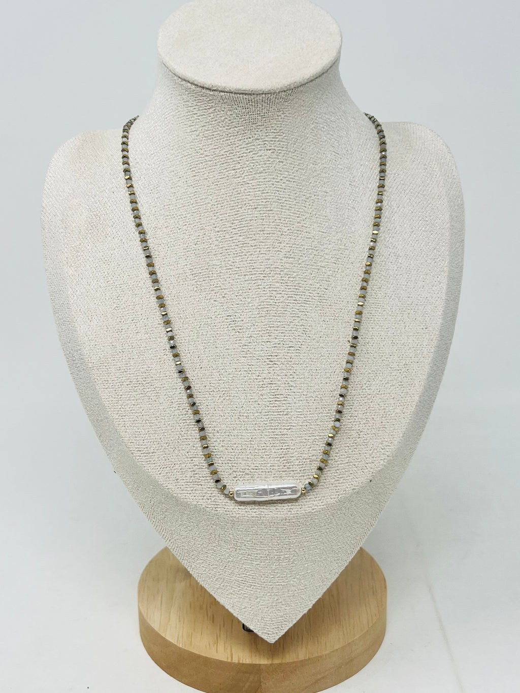 Semi-Precious Stone Necklace with Miyuki Beads & Baroque Pearl Accent(light grey)