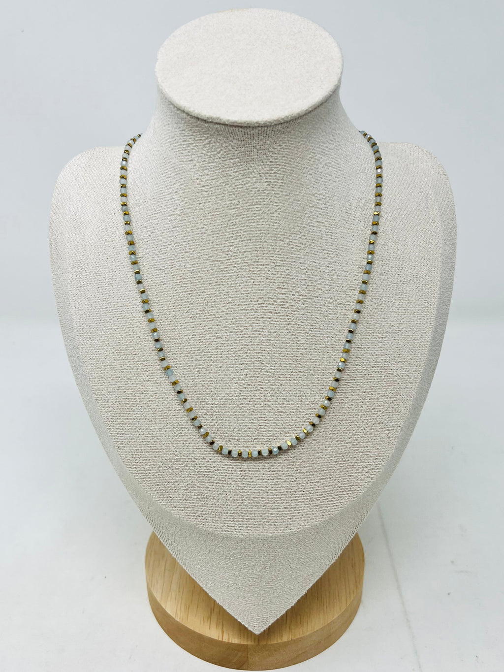 Elegant semi-precious stone necklace with Miyuki beads (pale gray with subtle blue undertones)
