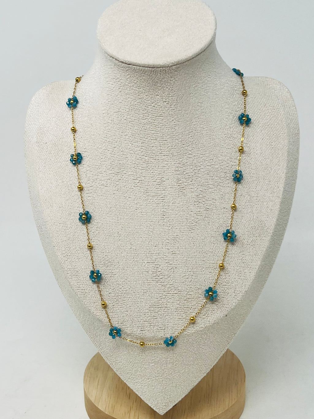 Stainless Steel Gold Chain Necklace with Flower Beads(apatite)