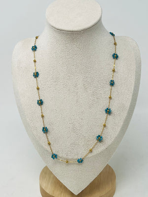 Stainless Steel Gold Chain Necklace with Flower Beads(apatite)