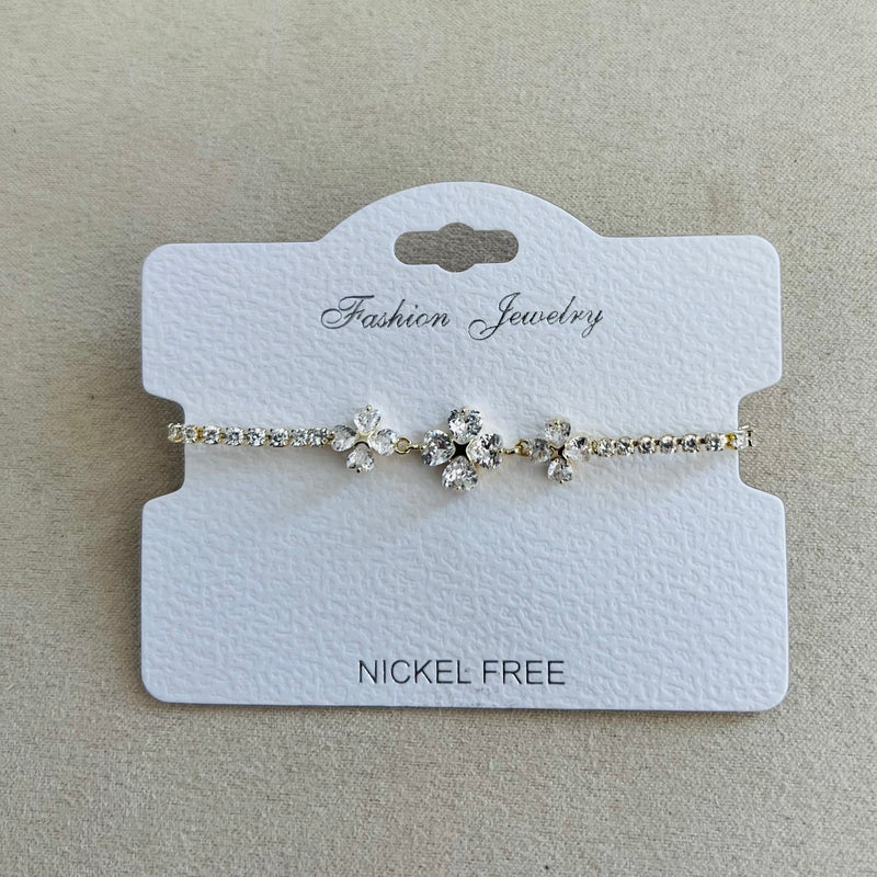 C.Z Rhodium Plated Crystal adjustable Bracelet