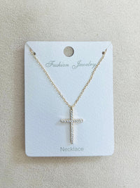 "CROSS" C.Z Rhodium Plated Pendant Necklace