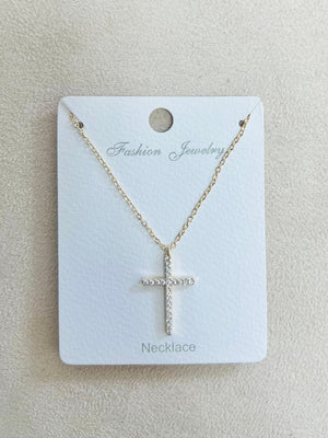 "CROSS" C.Z Rhodium Plated Pendant Necklace