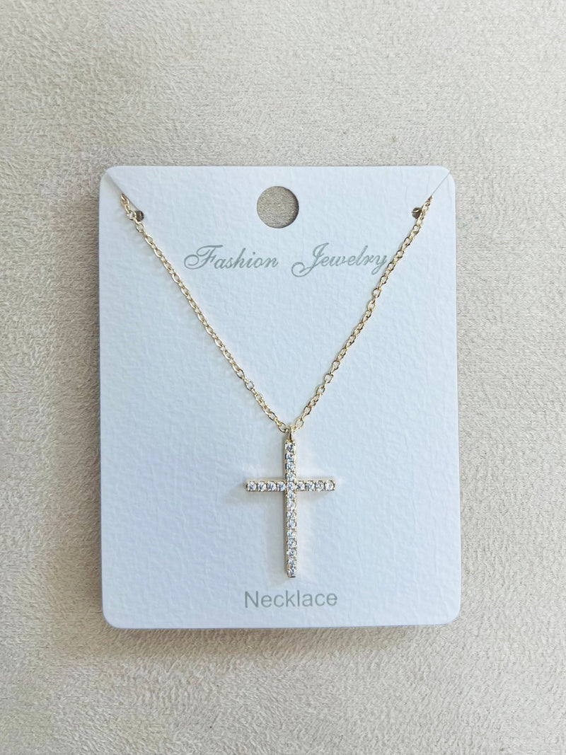 "CROSS" C.Z Rhodium Plated Pendant Necklace