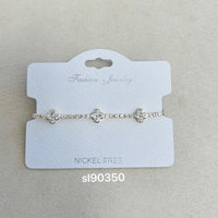 C.Z Rhodium Plated Crystal adjustable Bracelet