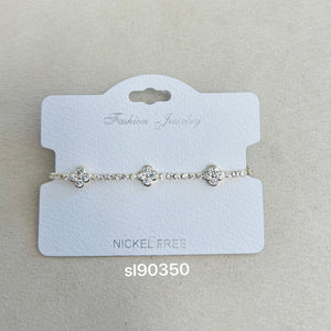 C.Z Rhodium Plated Crystal adjustable Bracelet