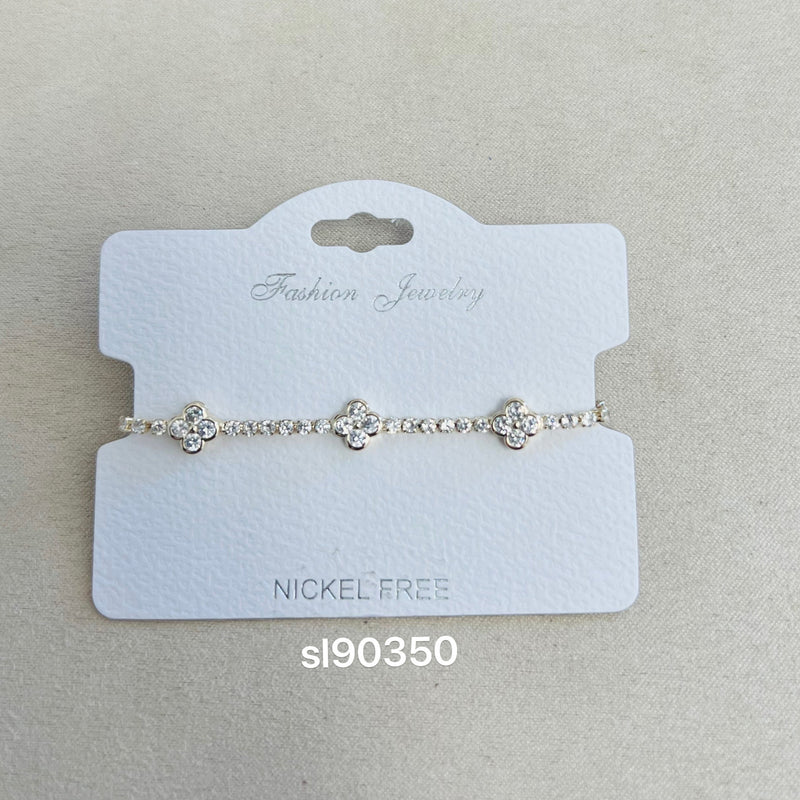 C.Z Rhodium Plated Crystal adjustable Bracelet