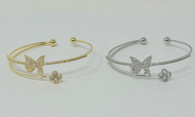"Butterfly" C.Z Rhodium Plated Cuff bracelet