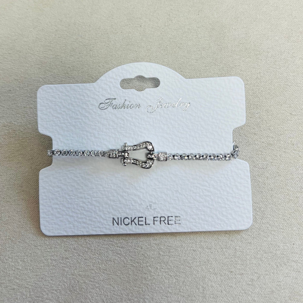 C.Z Rhodium Plated Crystal adjustable Bracelet