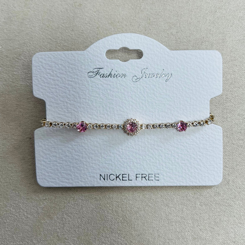 C.Z Rhodium Plated Crystal adjustable Bracelet