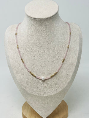 Semi-precious Stone with Miyuki beads & Single Pearl(pink）