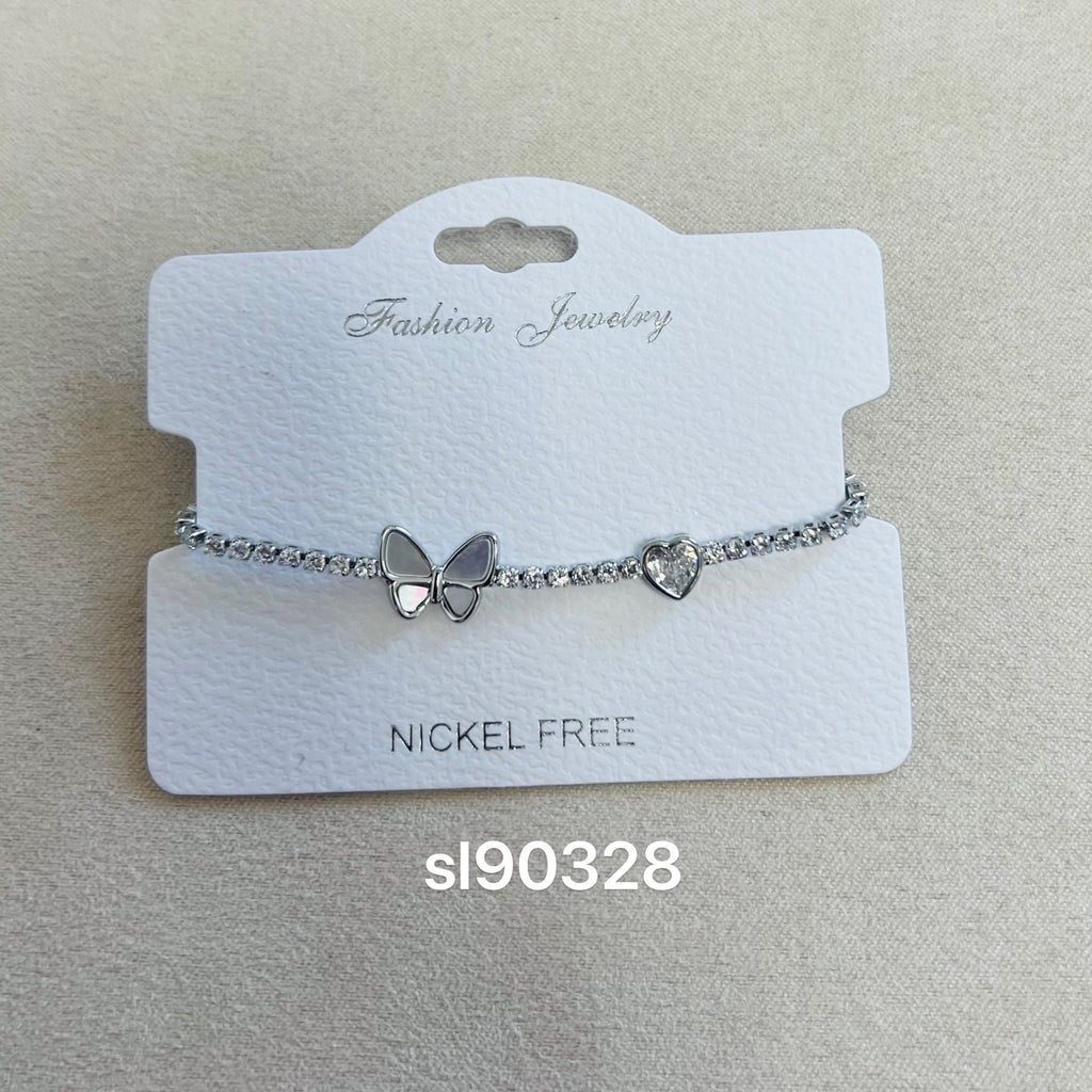 C.Z Rhodium Plated Crystal adjustable Bracelet