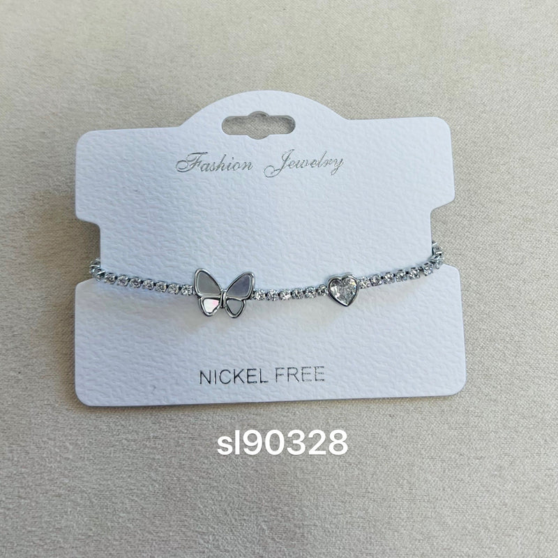C.Z Rhodium Plated Crystal adjustable Bracelet