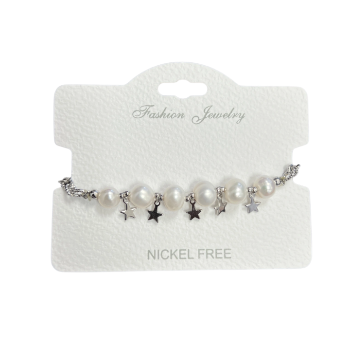 "Star" C.Z Crystal adjustable bracelet with Freshwater Pearl