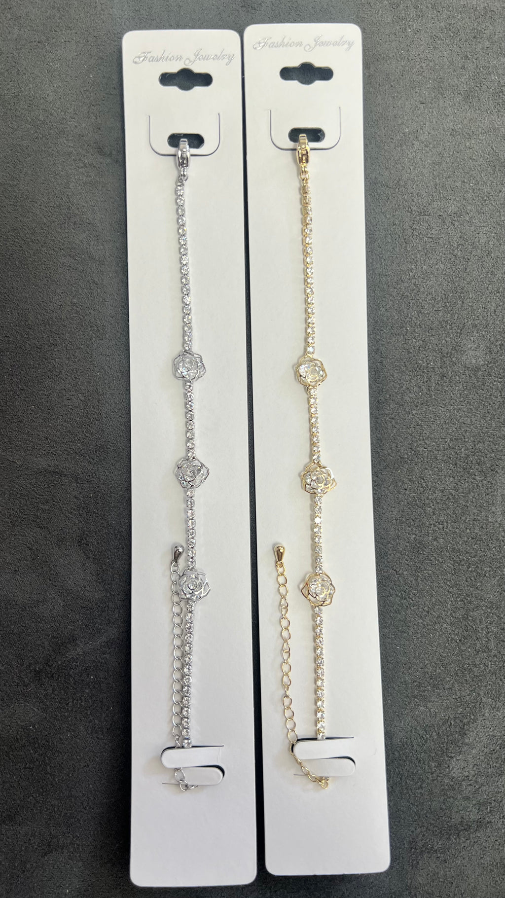 Rose Flower C.Z Crystal Tennis Bracelets-Adjustable Chain