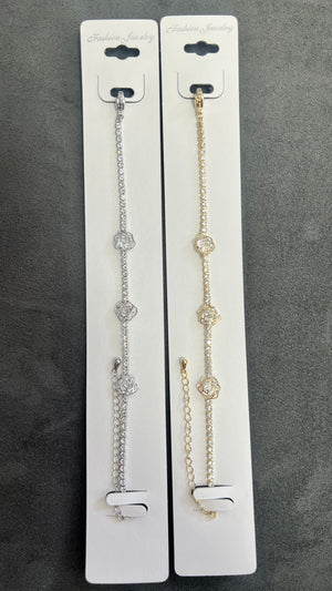 Rose Flower C.Z Crystal Tennis Bracelets-Adjustable Chain