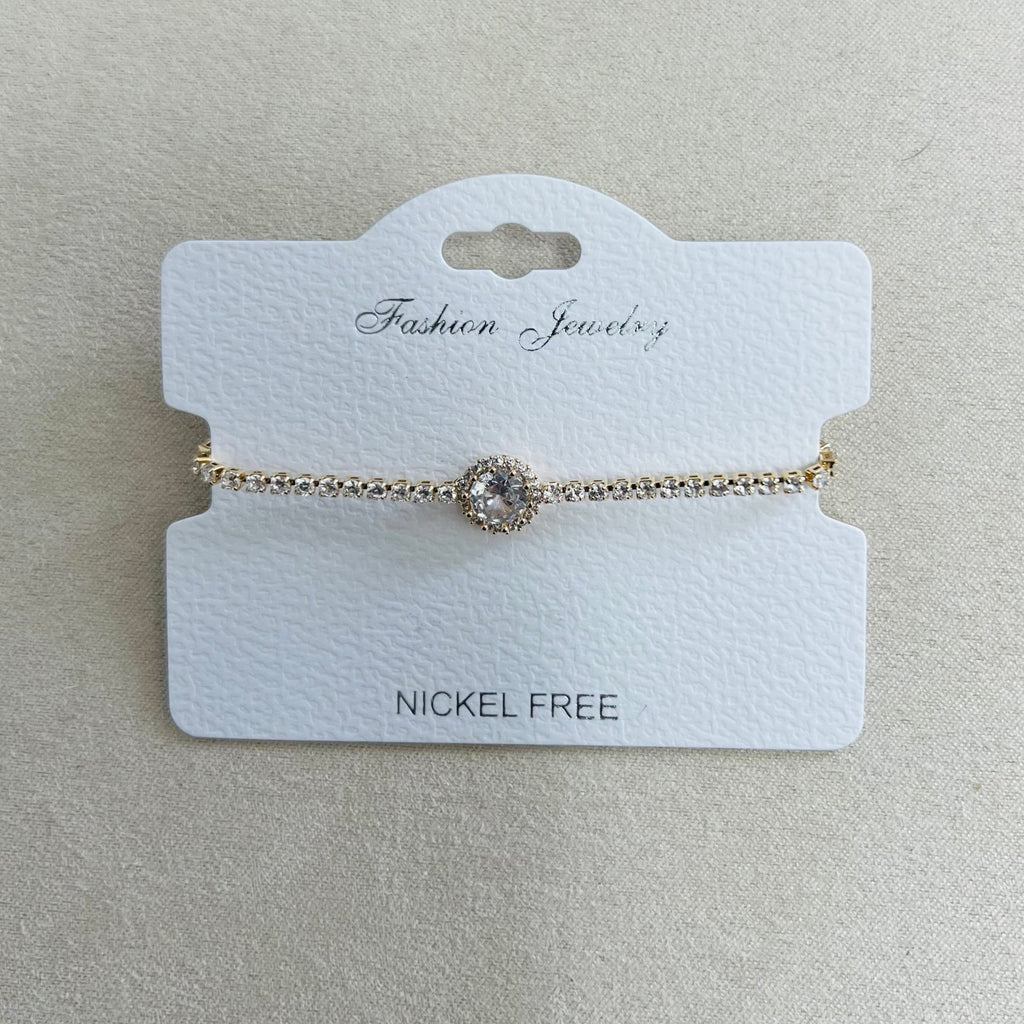 C.Z Rhodium Plated Crystal adjustable Bracelet