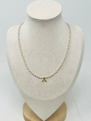 Semi-precious stone Beaded Necklace with Whale Tail Pendant(white agate)