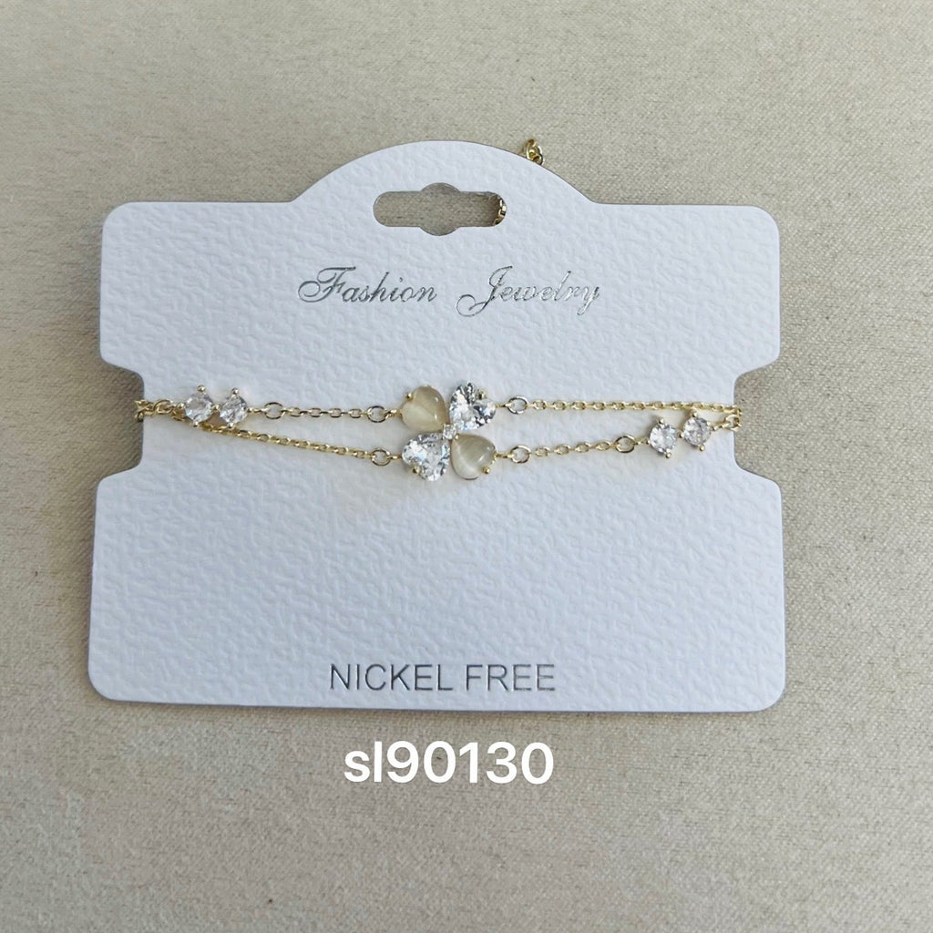 C.Z Rhodium Plated Crystal adjustable Bracelet