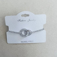 C.Z Rhodium Plated Crystal adjustable Bracelet