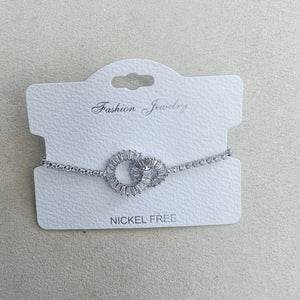 C.Z Rhodium Plated Crystal adjustable Bracelet