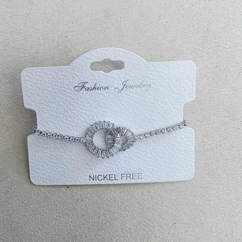 C.Z Rhodium Plated Crystal adjustable Bracelet