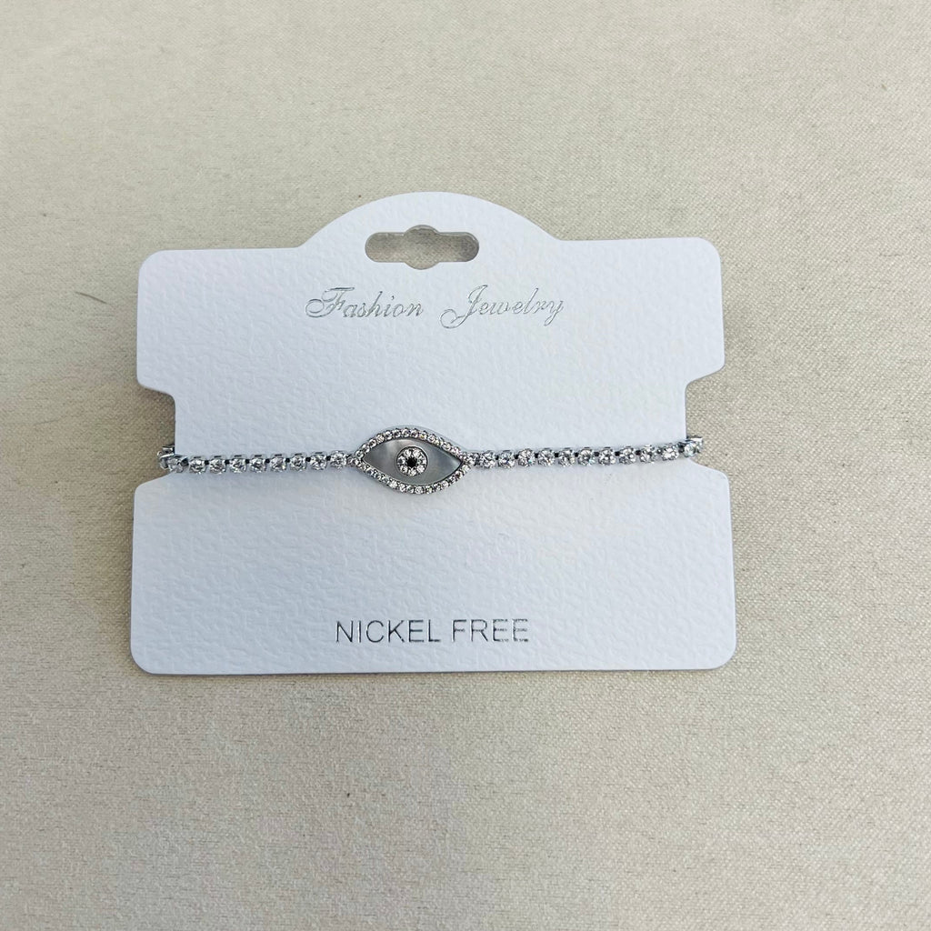 C.Z Rhodium Plated Crystal adjustable Bracelet