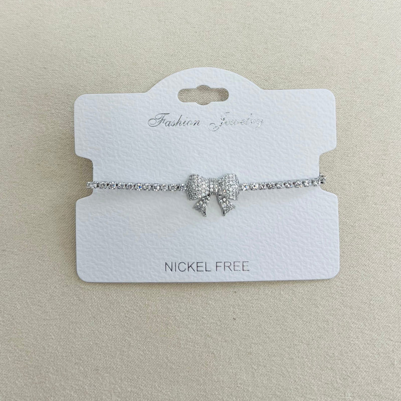 C.Z Rhodium Plated Crystal adjustable Bracelet
