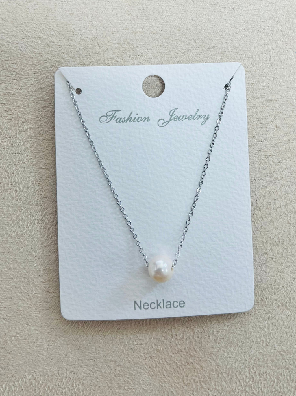 Classic Single Pearl Pendant C.Z Rhodium Plated Necklace
