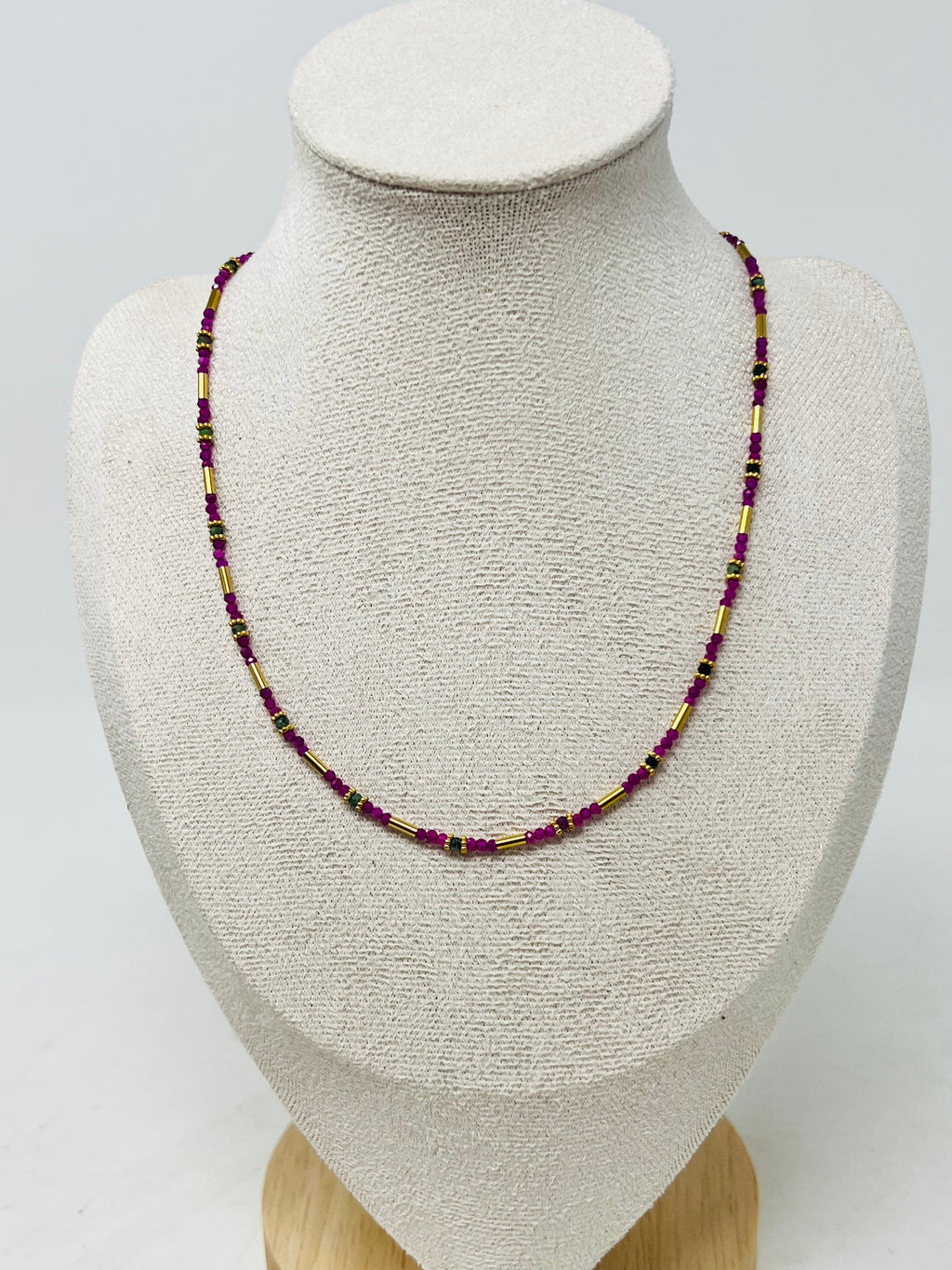 Semi-precious Stone with Miyuki beads with Pearl(Red corundum)