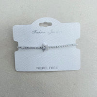C.Z Rhodium Plated Crystal adjustable Bracelet