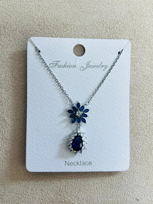 Silver Starburst Drop Pendant C.Z Rhodium Plated Necklace