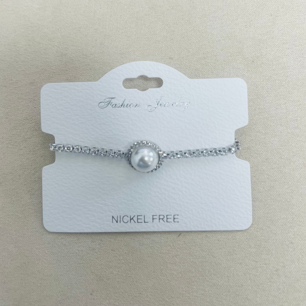 C.Z Rhodium Plated Crystal adjustable Bracelet