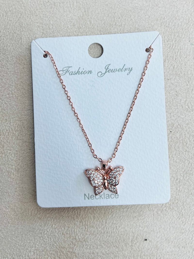 "butterfly" C.Z Rhodium Plated Pendant Necklace