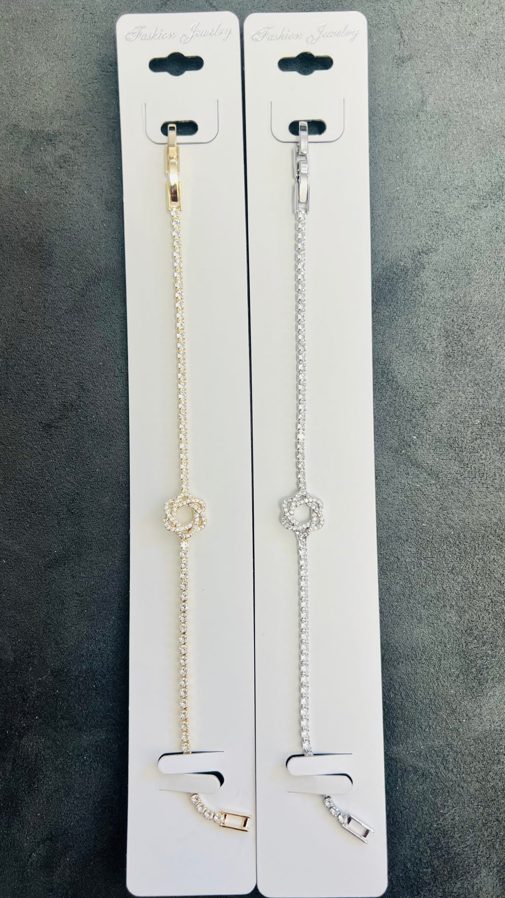 Open Flower C.Z Crystal Tennis Bracelets-Adjustable Chain