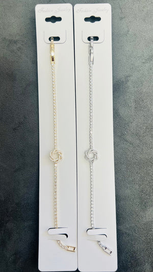Open Flower C.Z Crystal Tennis Bracelets-Adjustable Chain