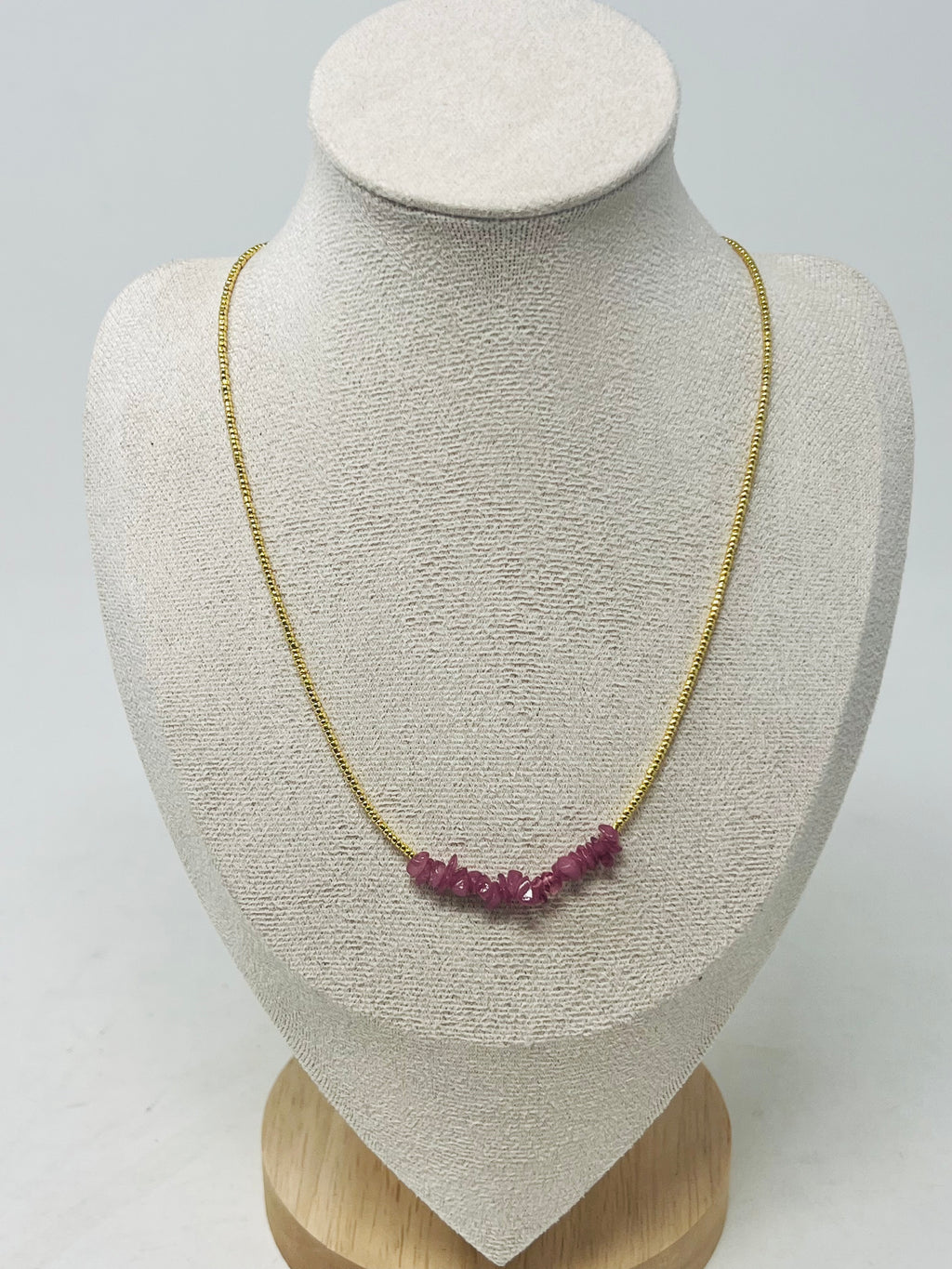 Gold Chain Necklace with Beads(rosy/mauve pink)