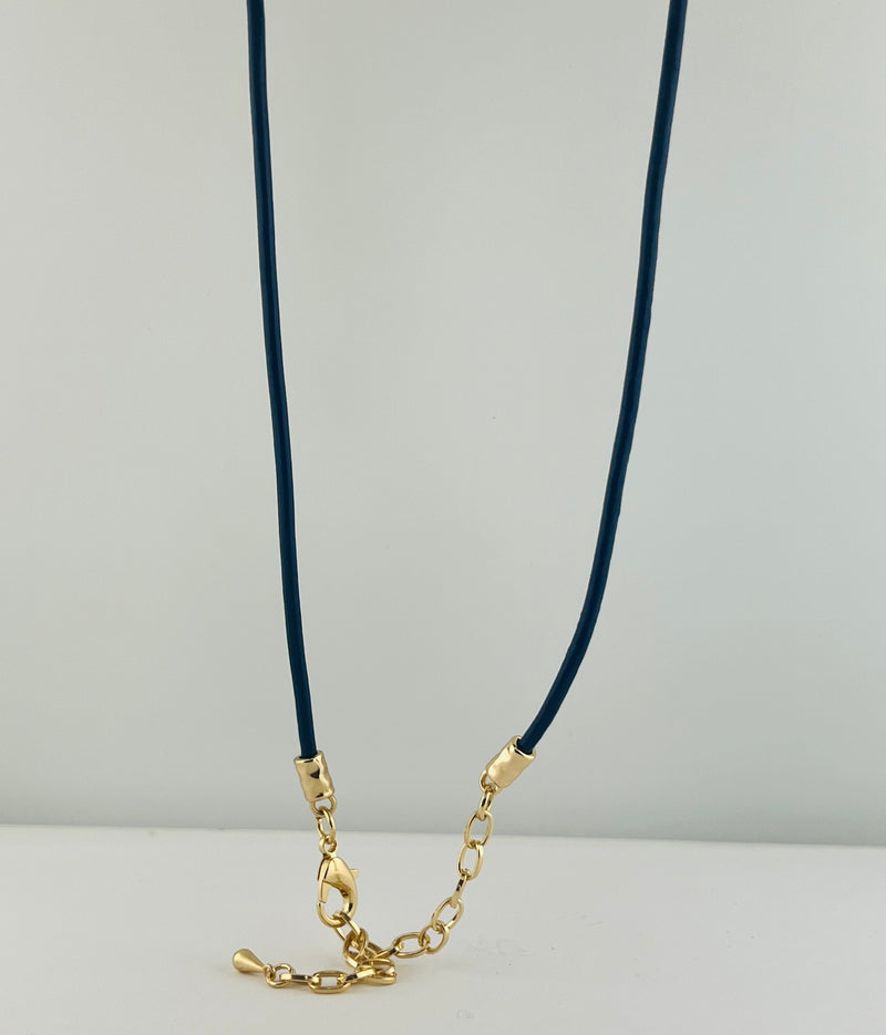 Long Chain Necklace with Leather rope Chain