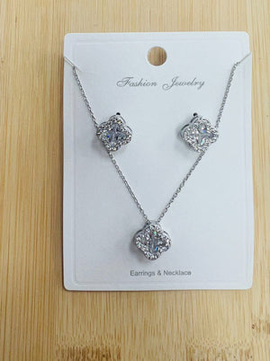 C.Z Rhodium Plated Crystal Earring and necklace sets