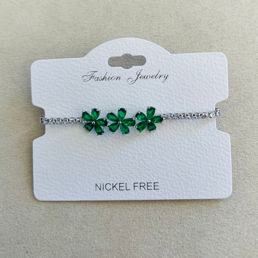 C.Z Rhodium Plated Crystal adjustable Bracelet