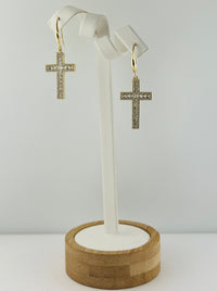 "Cross" C.Z Real gold Plated Crystal Earring