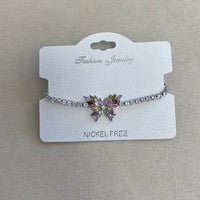 C.Z Rhodium Plated Crystal adjustable Bracelet