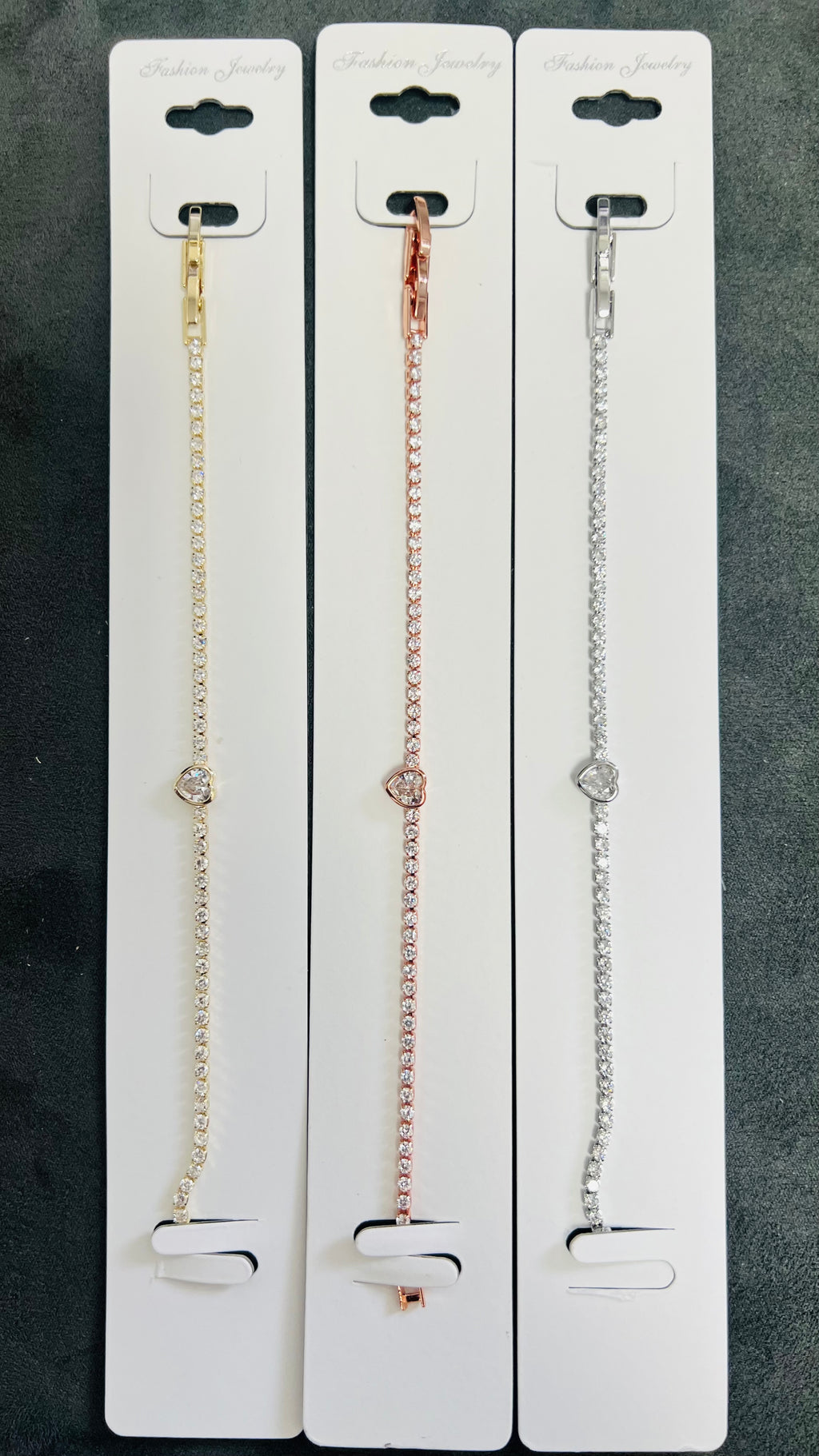 Heart Charm Tennis Bracelet - Adjustable Crystal Chain